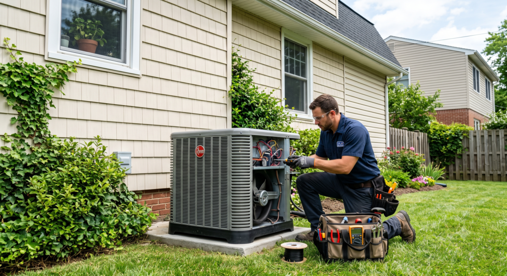 Guy fixing AC unit